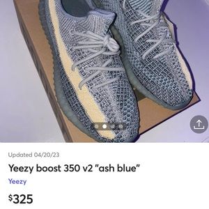 Yeezy Sneakers Ash Blue size 6.5 men equivalent to a size 8 in women.
